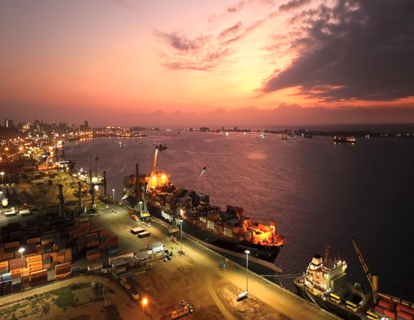 Port at sunset
